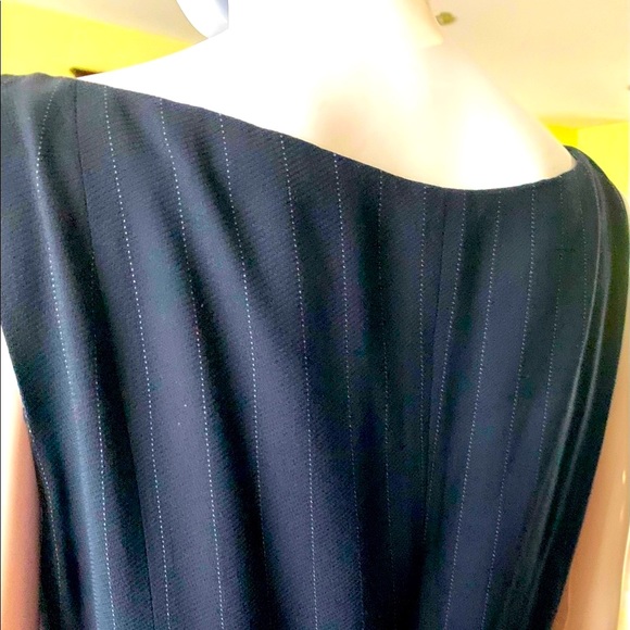 Anne Klein 2 piece suit navy blue & thin white striped wool long dress & jacket - Picture 10 of 16